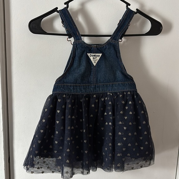 OSHKOSH B'GOSH Denim Overall Jumper Dress Tulle Skirt Silver Hearts 3T Valentine - Picture 6 of 6